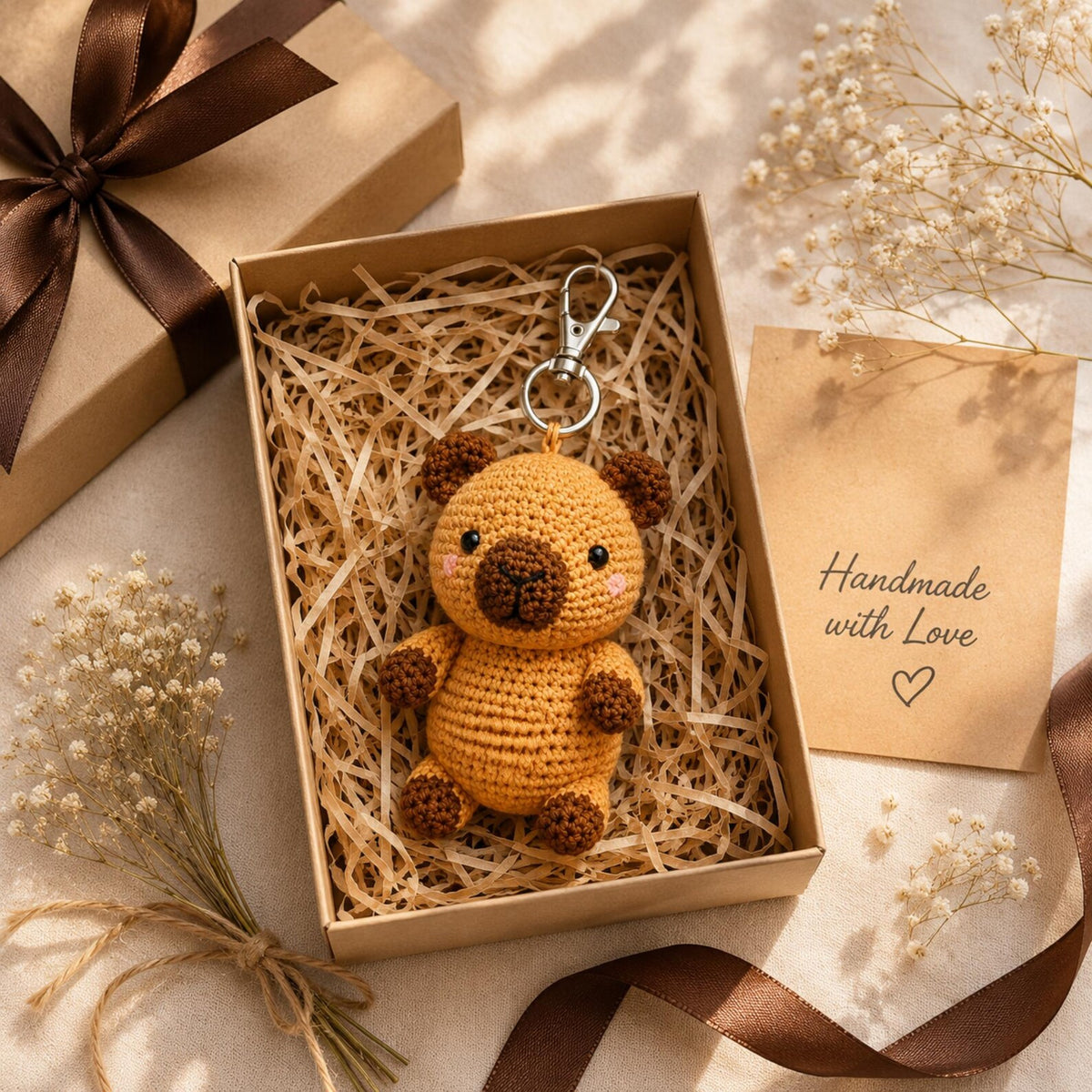 Crochet Capybara Car Mirror Charm, Handmade Amigurumi Animal Plush, Backpack Bag Charm, Cute Nature Lover Gift, Handmade Crochet Gift