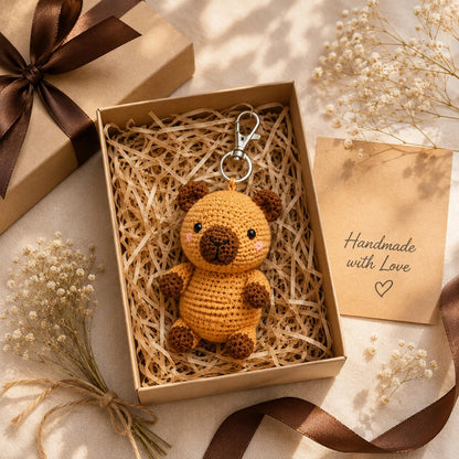 Crochet Capybara Car Mirror Charm, Handmade Amigurumi Animal Plush, Backpack Bag Charm, Cute Nature Lover Gift, Handmade Crochet Gift