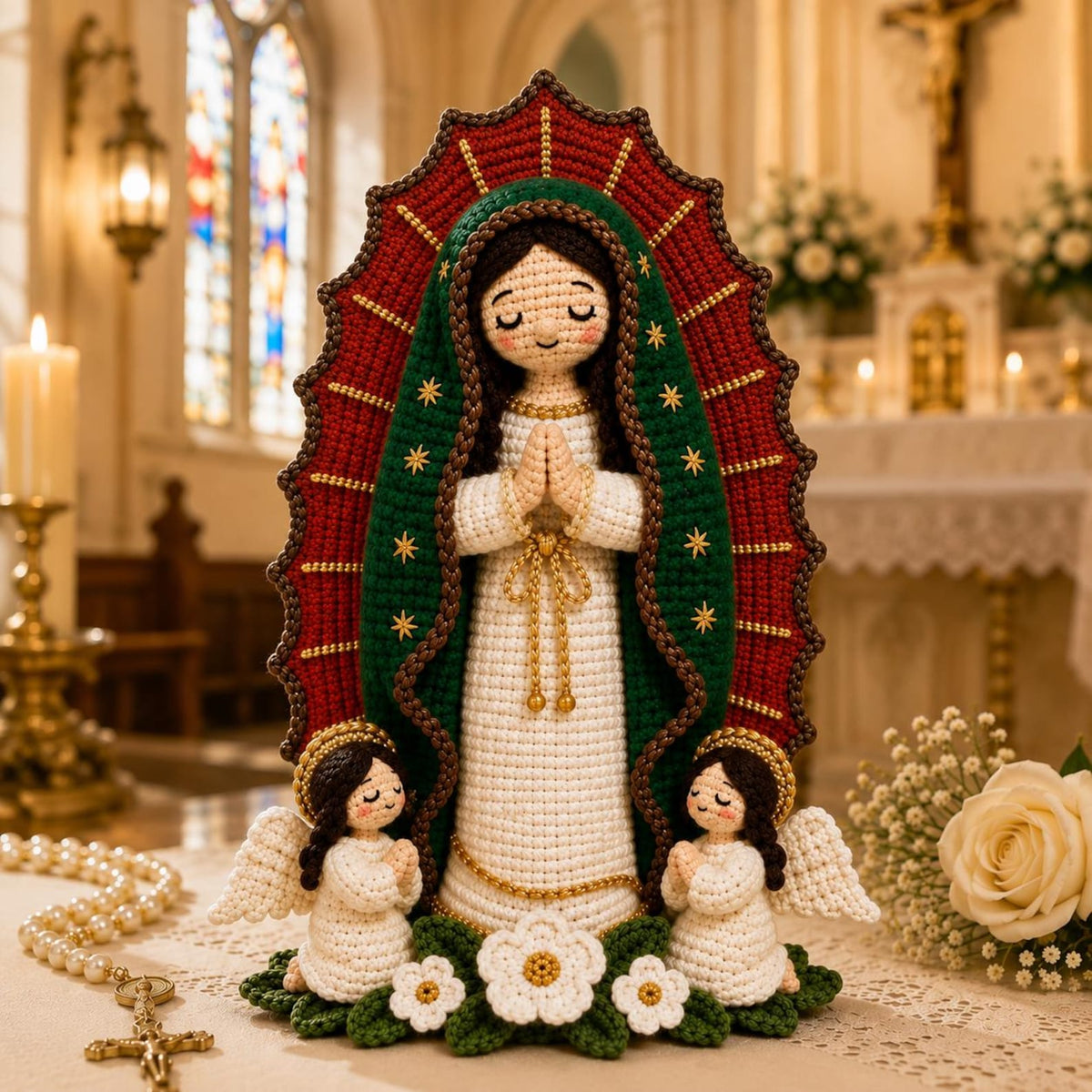 Handmade Crochet Virgin Mary Statue, Our Lady Amigurumi, Catholic Home Decor, Prayer Room Ornament, Christian Gift for Mom, Faith Gift