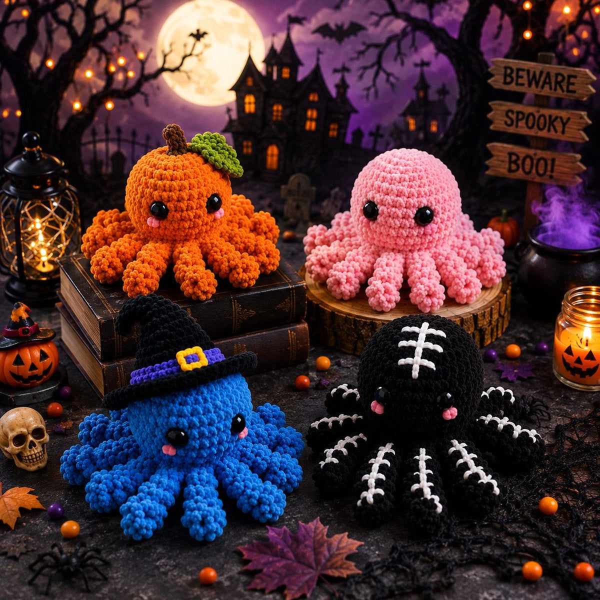 Crochet Halloween Octopus Car Hanging 2026, Cute Pumpkin Spider Ghost Octopus, Rear View Mirror Charm, Handmade Halloween Gift