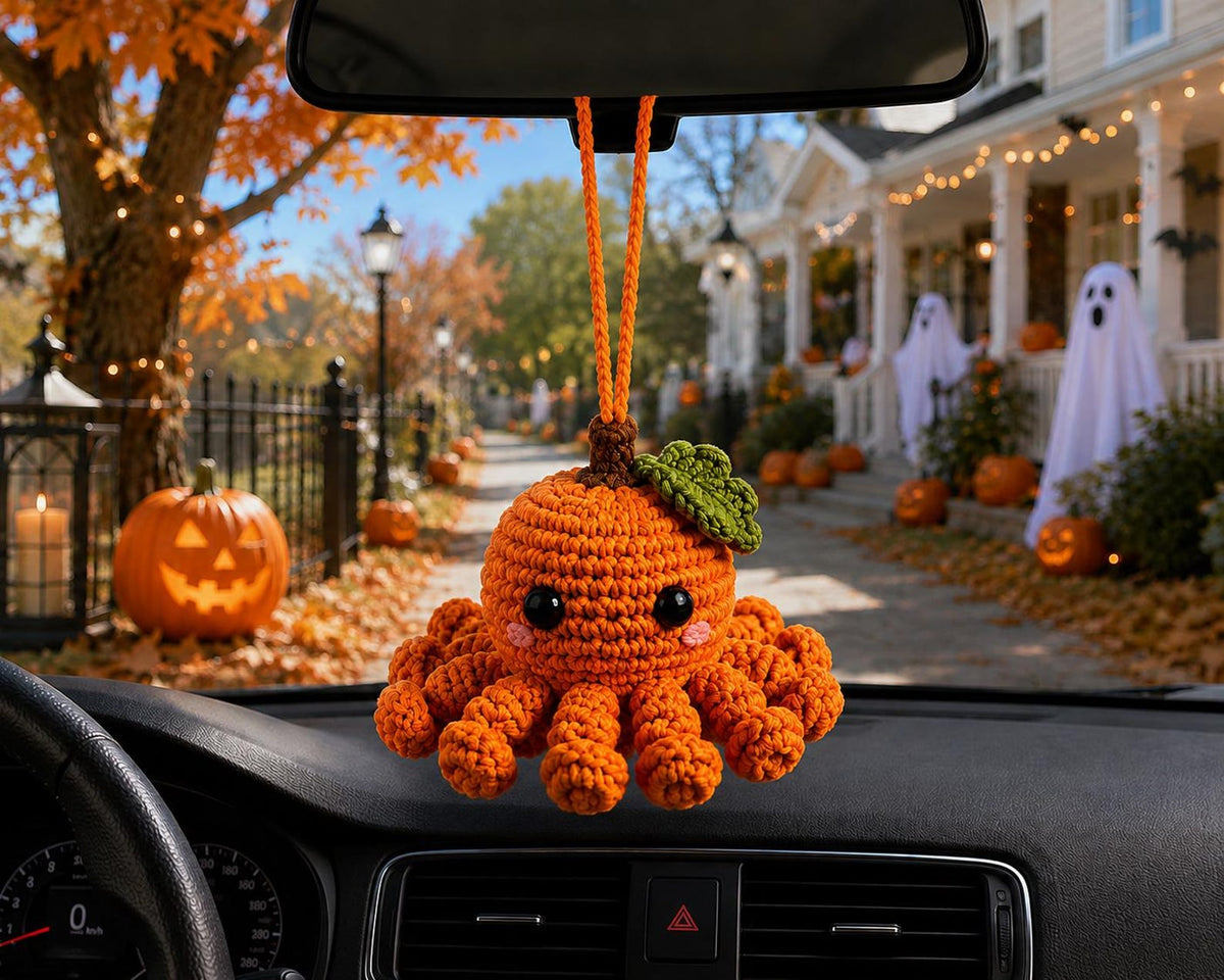 Crochet Halloween Octopus Car Hanging 2026, Cute Pumpkin Spider Ghost Octopus, Rear View Mirror Charm, Handmade Halloween Gift