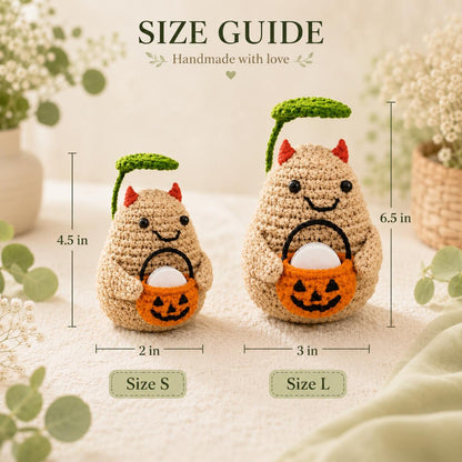 Crochet Halloween Potato with Pumpkin Bucket Fragrance Holder, Cute Devil Amigurumi Desk Decor, Potato Lover Gift