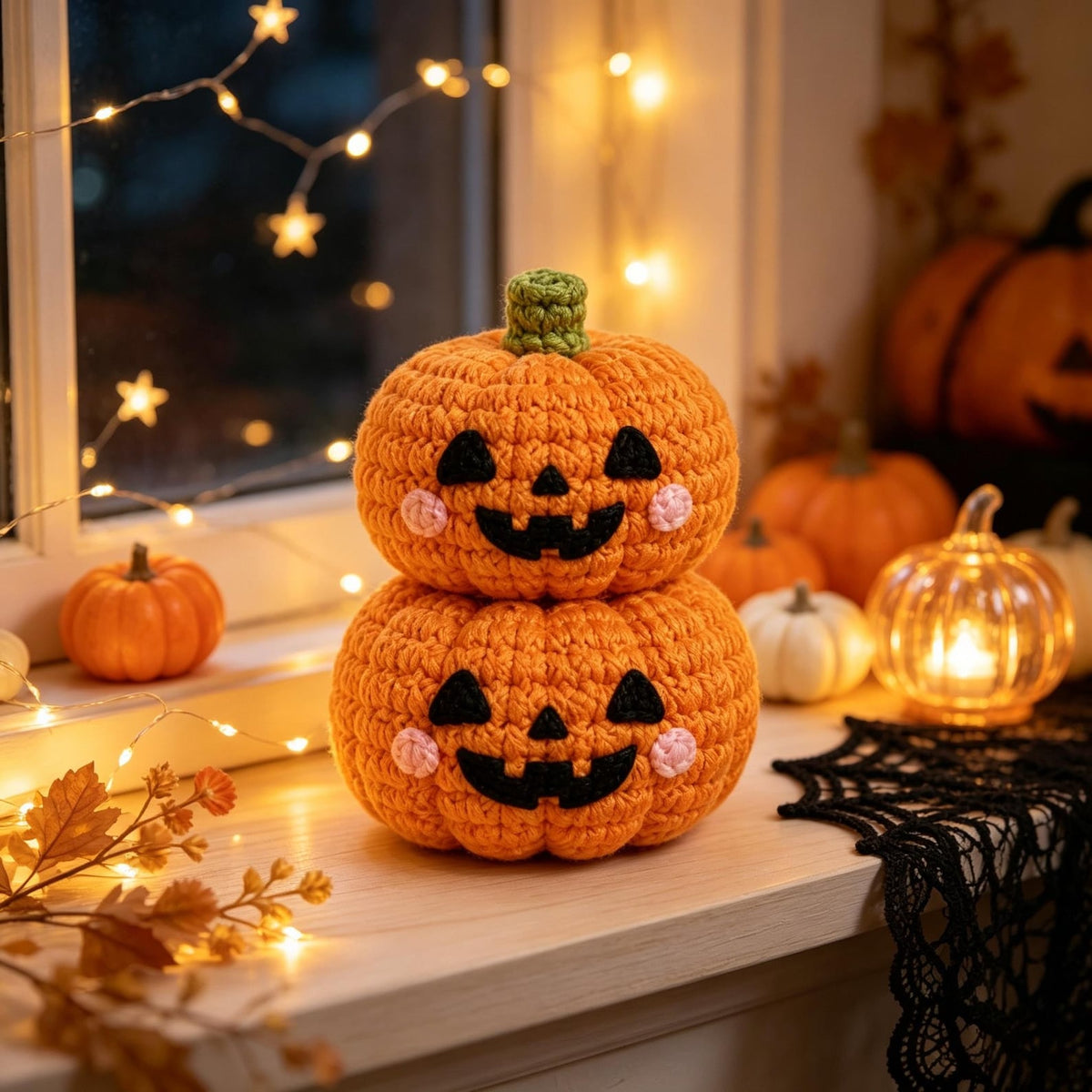 Handmade Crochet Double Stacked Pumpkin Plush, Cute Halloween Desk Decor, Fall Gift for Friends, Family & Coworkers