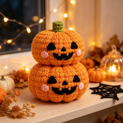 Handmade Crochet Double Stacked Pumpkin Plush, Cute Halloween Desk Decor, Fall Gift for Friends, Family & Coworkers