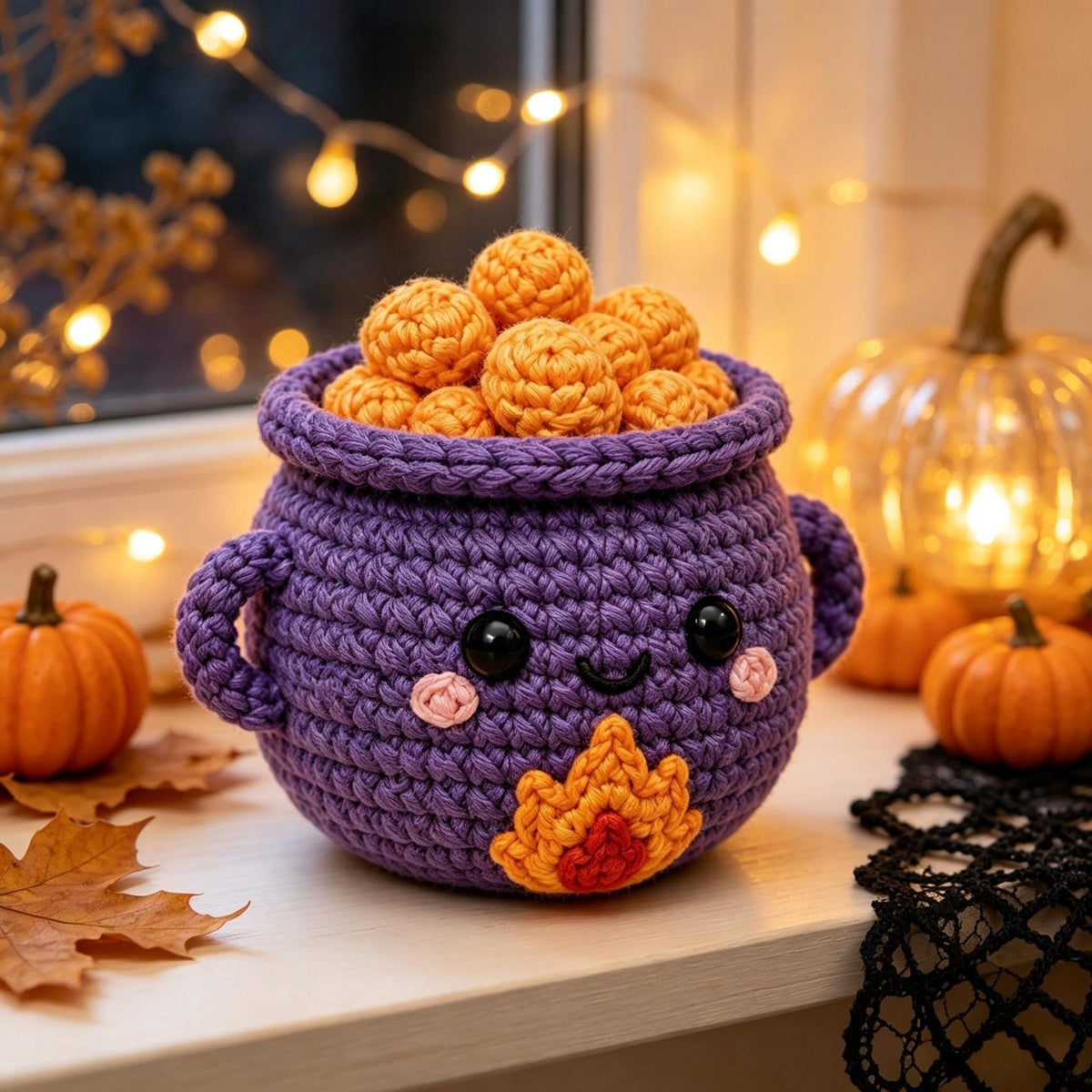 Handmade Crochet Witch Cauldron Plush, Cute Halloween Pot with Bubbles, Spooky Desk Decor, Fall Gift for Friends, Family and Coworkers