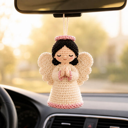 Handmade Crochet Guardian Angel, Rearview Mirror Car Charm, Christian Christmas Ornament, Faith Gift for Women, Nursery Decor