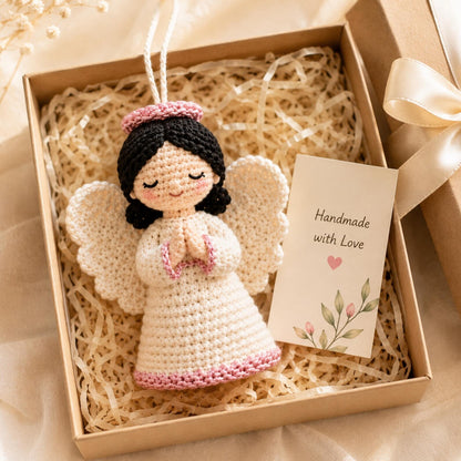 Handmade Crochet Guardian Angel, Rearview Mirror Car Charm, Christian Christmas Ornament, Faith Gift for Women, Nursery Decor