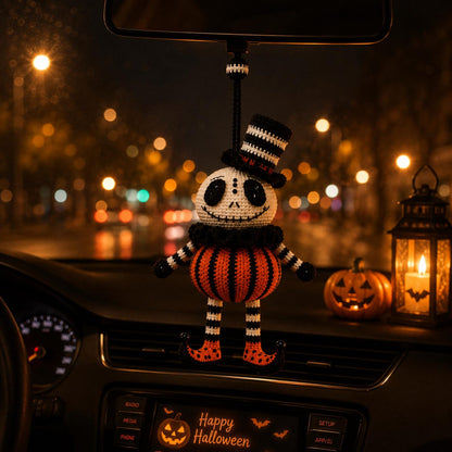 Handmade Crochet Halloween Pumpkin Doll, Cute Car Rearview Mirror Charm, Amigurumi Backpack Bag Charm, Spooky Fall Gift Decor