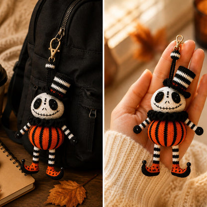 Handmade Crochet Halloween Pumpkin Doll, Cute Car Rearview Mirror Charm, Amigurumi Backpack Bag Charm, Spooky Fall Gift Decor