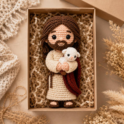 Jesus Crochet Doll with Lamb, Good Shepherd Amigurumi, Handmade Catholic Gift, Christian Nursery Decor, First Communion Baptism Gift