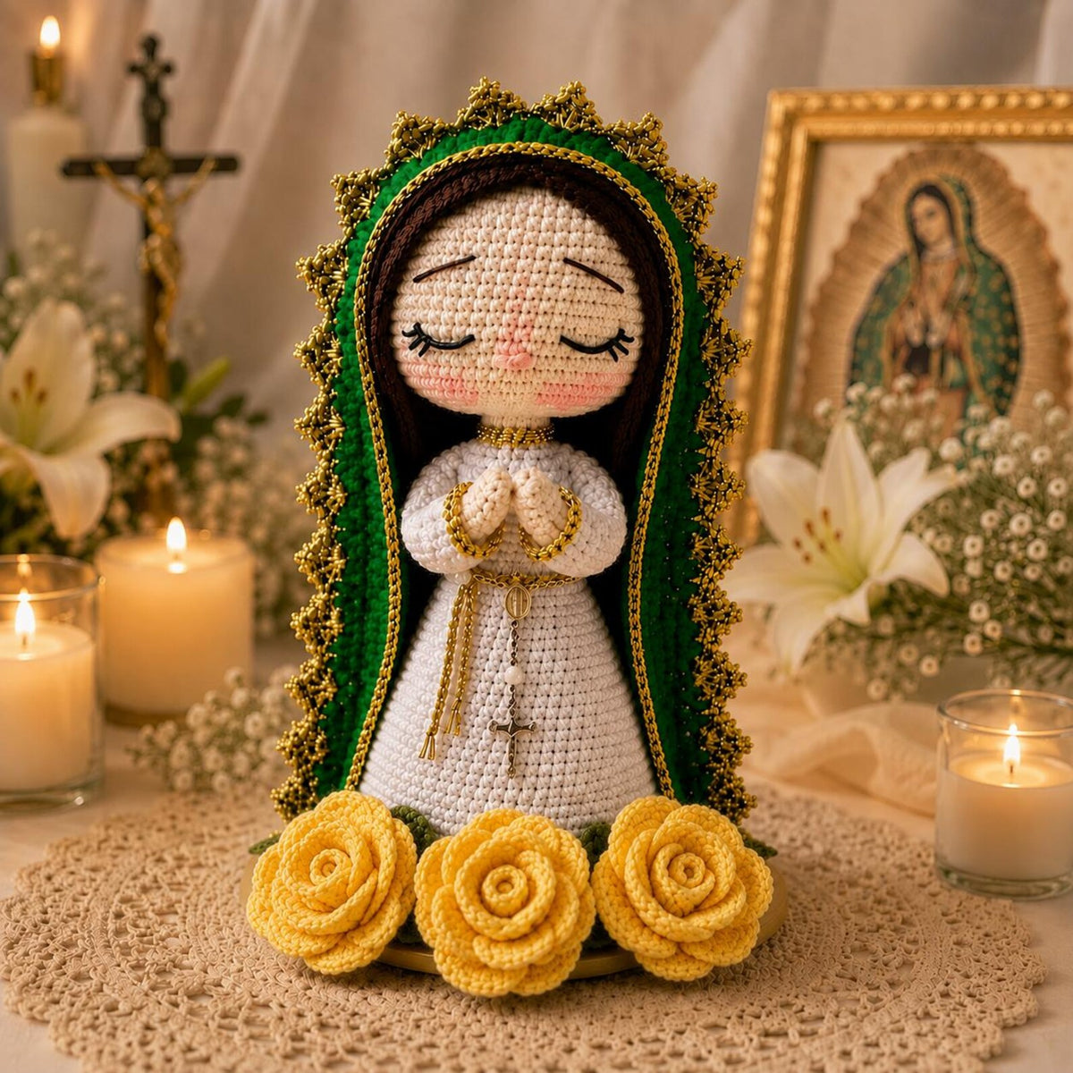 Handmade Our Lady Of Guadalupe Crochet Doll, Virgin Mary Amigurumi, Catholic Gift, Religious Home Altar Decor, Christian Prayer Statue