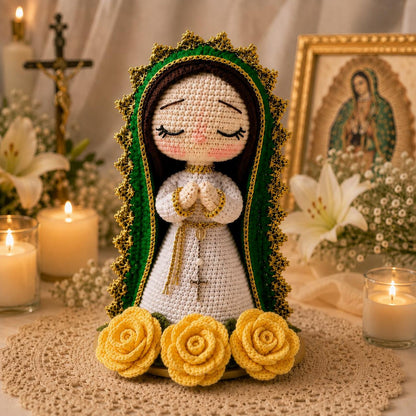 Handmade Our Lady Of Guadalupe Crochet Doll, Virgin Mary Amigurumi, Catholic Gift, Religious Home Altar Decor, Christian Prayer Statue