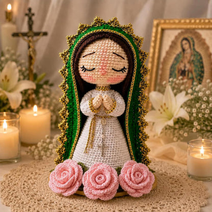 Handmade Our Lady Of Guadalupe Crochet Doll, Virgin Mary Amigurumi, Catholic Gift, Religious Home Altar Decor, Christian Prayer Statue