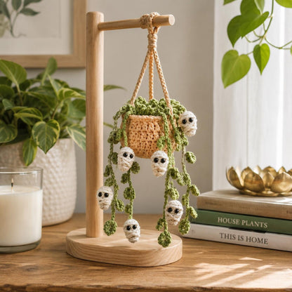 Crochet Halloween Car Plant Hanger, Handmade Mummy Plant Pot Car Charm, Spooky Cute Car Decor, Unique Car Accessory, Plant Lover Gift