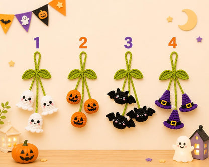 Halloween Crochet Car Charm, Ghost Pumpkin Bat Witch Hat Rear View Mirror Hanging,Halloween Car Accessory, Handmade Gift, Backpack Accessory