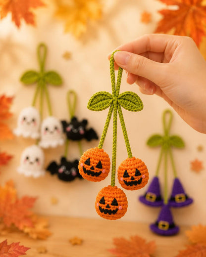 Halloween Crochet Car Charm, Ghost Pumpkin Bat Witch Hat Rear View Mirror Hanging,Halloween Car Accessory, Handmade Gift, Backpack Accessory