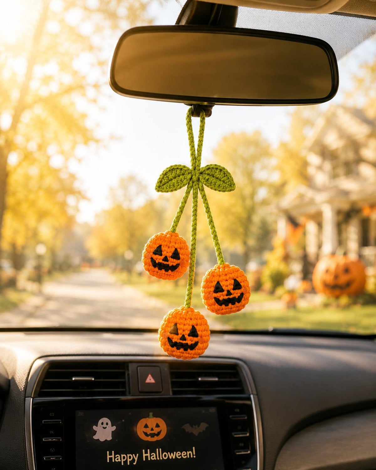 Halloween Crochet Car Charm, Ghost Pumpkin Bat Witch Hat Rear View Mirror Hanging,Halloween Car Accessory, Handmade Gift, Backpack Accessory