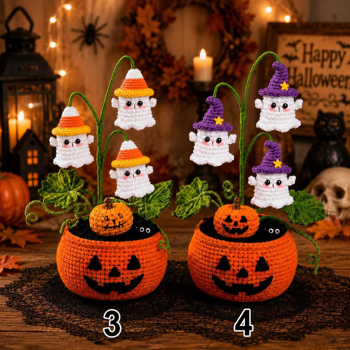 Crochet Halloween Pumpkin Ghost Pot, Spooky Pumpkin Decor, Ghost Flower Pot,Halloween Desk Decor, Halloween Gift, Handmade Gothic Home Decor