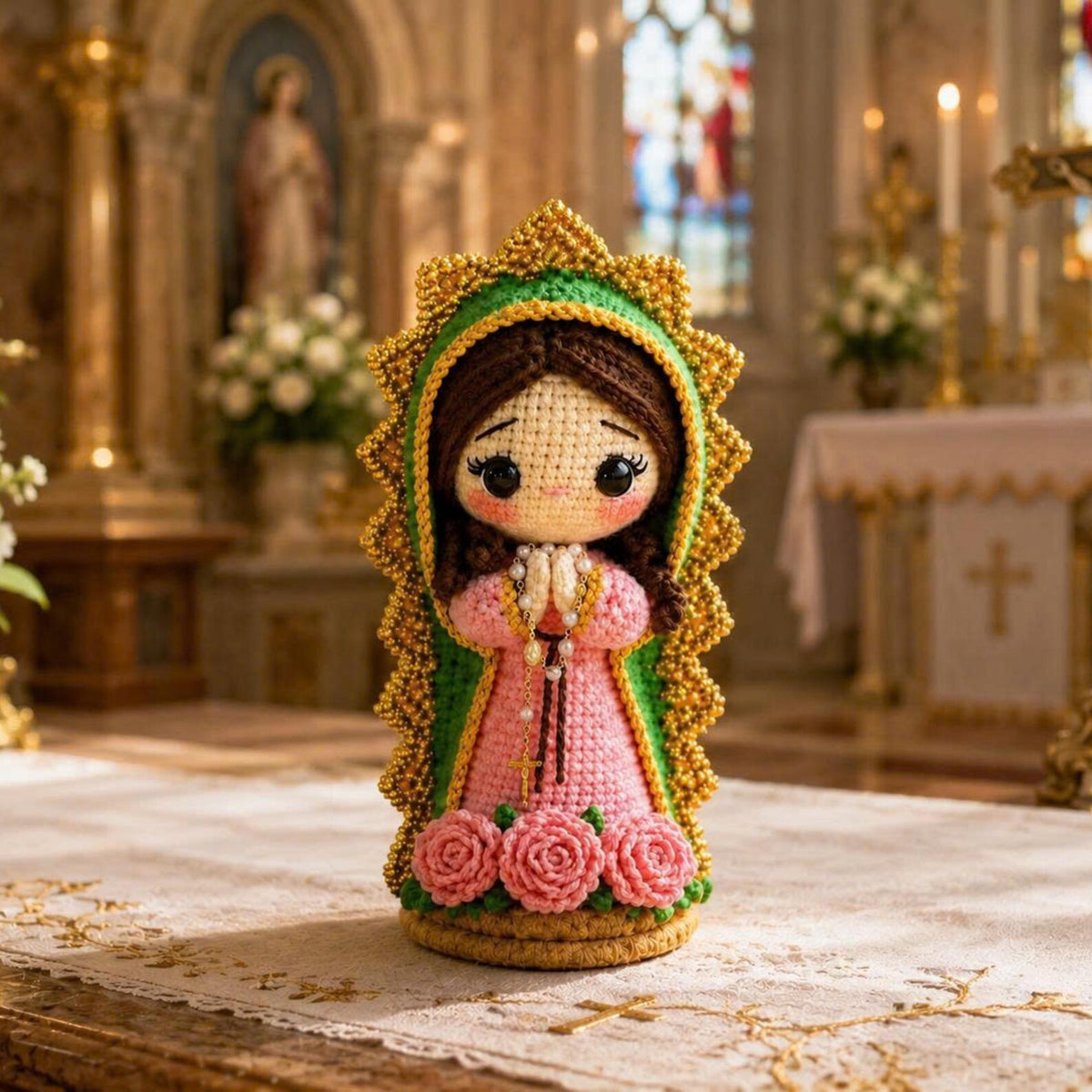 Handmade Crochet Virgin Mary Doll, Catholic Home Decor, Our Lady Amigurumi, Prayer Room Ornament, Christian Gift for Women