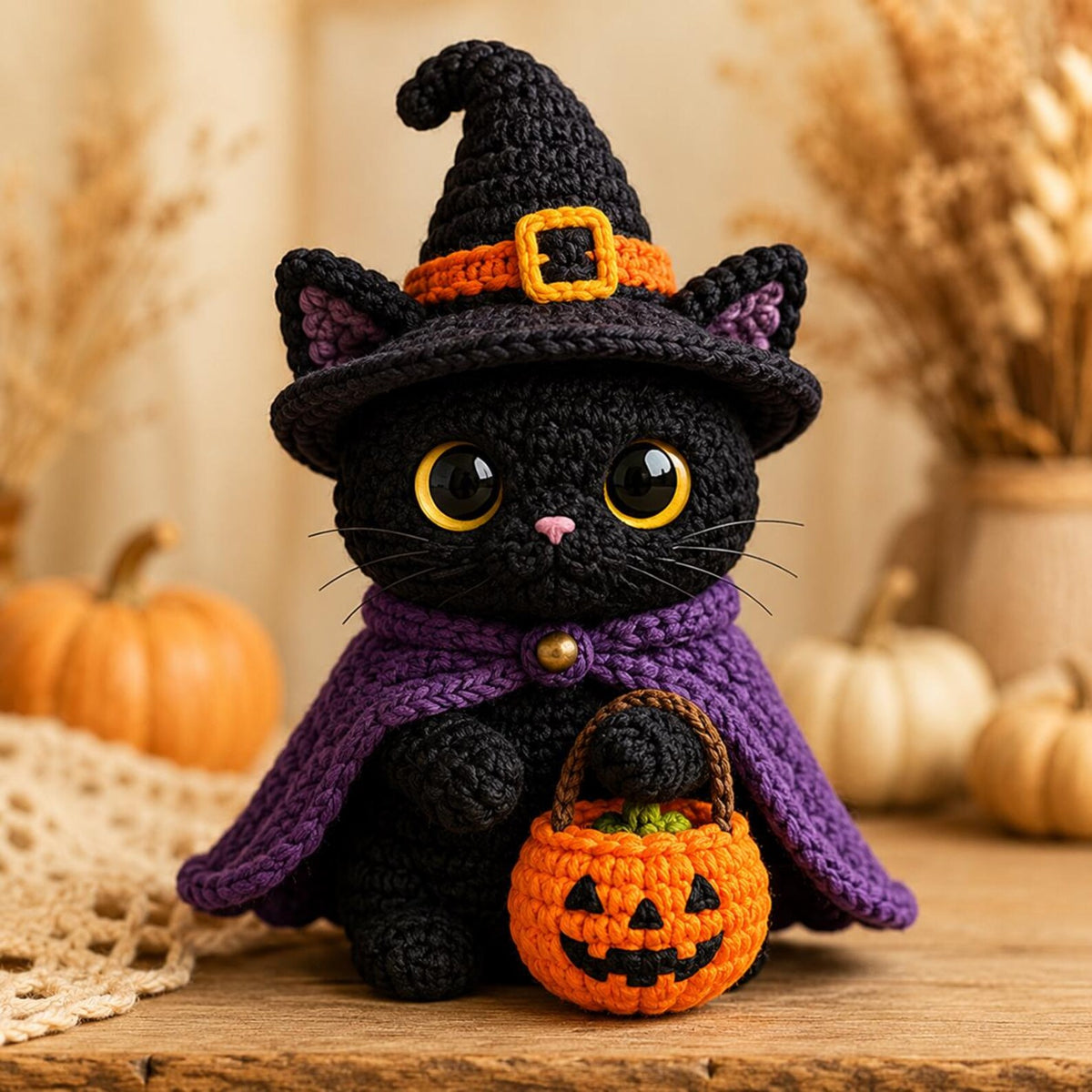 Custom Halloween Pet Portrait Crochet Plush From Photo, Personalized Dog Cat Witch Car Charm, Spooky Pumpkin Bag Clip, Pet Lover Gift