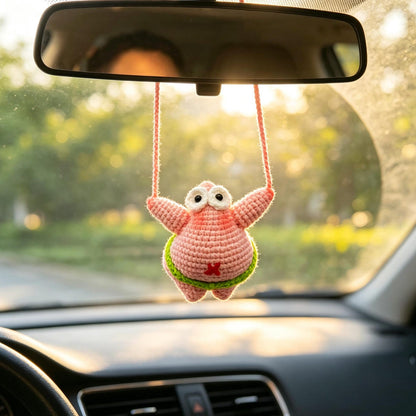 Hand Crocheted Hanging Charm Car Rearview Mirror Handcrafted Ornament Auto Pendant Travel Accessory Present For Automobile Enthusiast