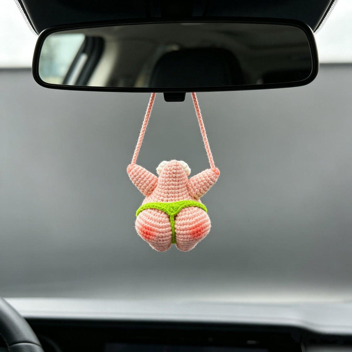 Hand Crocheted Hanging Charm Car Rearview Mirror Handcrafted Ornament Auto Pendant Travel Accessory Present For Automobile Enthusiast