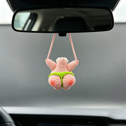 Hand Crocheted Hanging Charm Car Rearview Mirror Handcrafted Ornament Auto Pendant Travel Accessory Present For Automobile Enthusiast