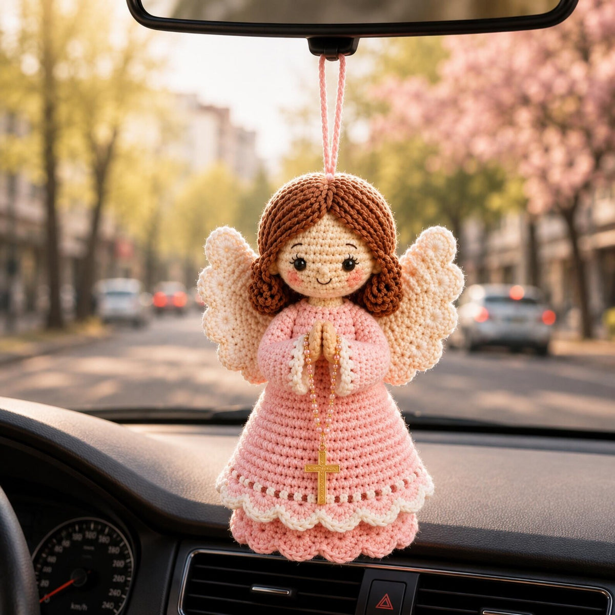 Handmade Crochet Guardian Angel Doll, Handmade Angel Figurine, Prayer Angel Decor, Religious Gift for Mom Daughter, Car Mirror Hanging