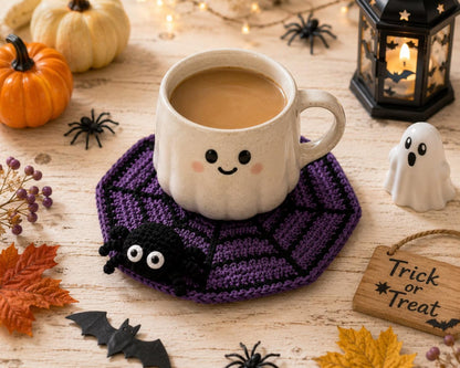 Halloween Crochet Spider Web Coaster,Spider Coaster with Cute Spider, Fall Home Decor,SpookyHalloween Table Decor, Handmade Spider Coasters,