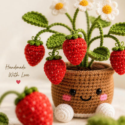 Crochet Strawberry Plant Pot | Crochet Flowers| Never-Wilting Desk Decor| Birthday Gift| Bridesmaid | Handmade with love