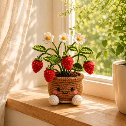 Crochet Strawberry Plant Pot | Crochet Flowers| Never-Wilting Desk Decor| Birthday Gift| Bridesmaid | Handmade with love