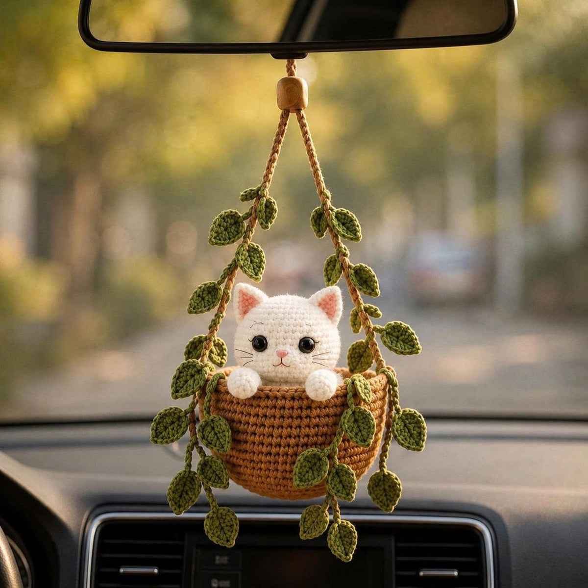 Crochet Cat Wall Hanging, Handmade Calico Cat Hanging Basket, Cute Nursery Decor, Cat Lover Gift, Housewarming Gift, Cat Lover Gift