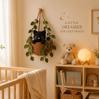 Crochet Cat Wall Hanging, Handmade Calico Cat Hanging Basket, Cute Nursery Decor, Cat Lover Gift, Housewarming Gift, Cat Lover Gift