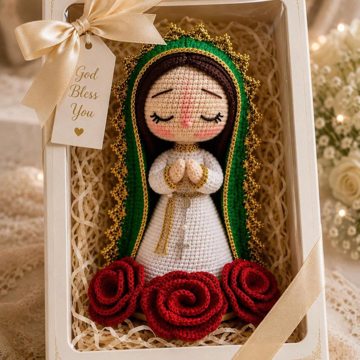 Handmade Our Lady Of Guadalupe Crochet Doll, Virgin Mary Amigurumi, Catholic Gift, Religious Home Altar Decor, Christian Prayer Statue
