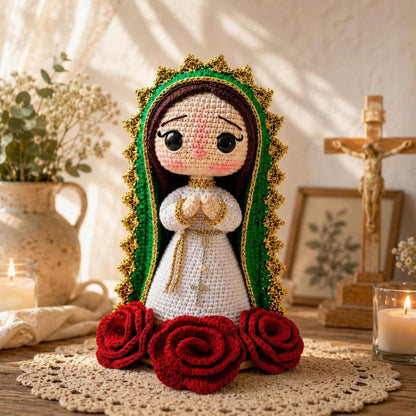 Handmade Our Lady Of Guadalupe Crochet Doll, Virgin Mary Amigurumi, Catholic Gift, Religious Home Altar Decor, Christian Prayer Statue