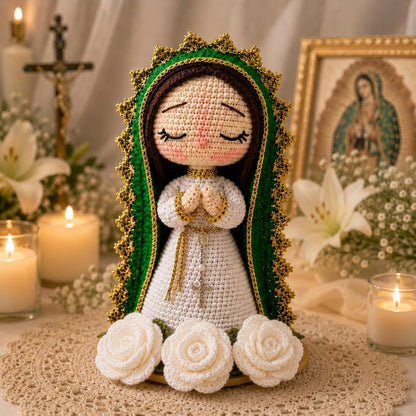Handmade Our Lady Of Guadalupe Crochet Doll, Virgin Mary Amigurumi, Catholic Gift, Religious Home Altar Decor, Christian Prayer Statue