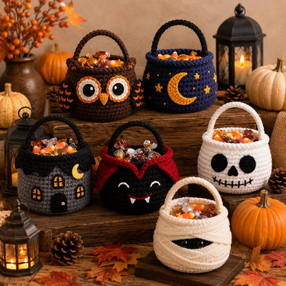 Crochet Halloween Trick or Treat Bag, Handmade Halloween Candy Basket, Spooky Pumpkin Ghost Witch Bag, Kids Halloween Gift