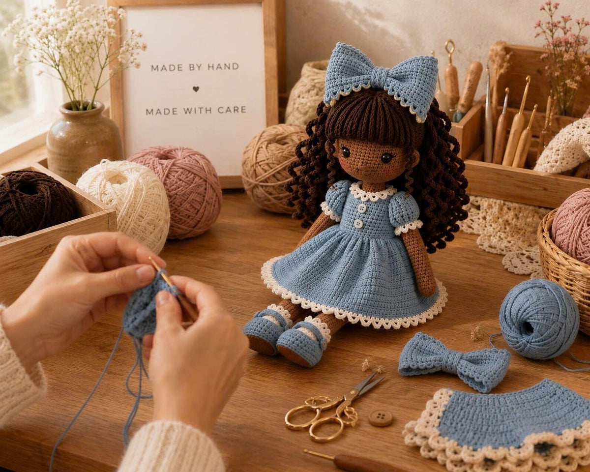 Handmade Crochet Girl Doll, Amigurumi Doll in Dress, Personalized Keepsake Doll, Nursery Room Decor, Baby Shower & Birthday Gift