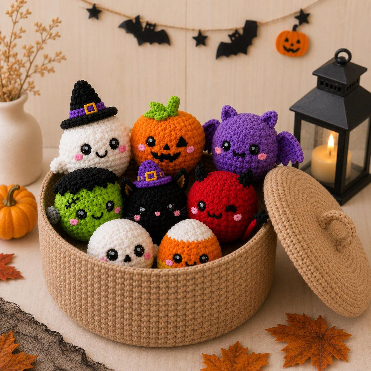 Halloween Crochet Bao Buns – Handmade Amigurumi Pumpkin, Ghost, Bat, Cat & Devil Plushies, Crochet Pumpkin Steamer, Handmade Halloween Plush
