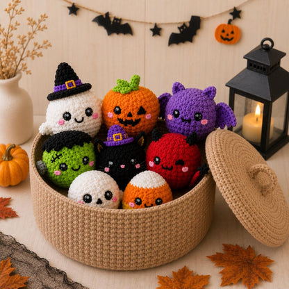 Halloween Crochet Bao Buns – Handmade Amigurumi Pumpkin, Ghost, Bat, Cat & Devil Plushies, Crochet Pumpkin Steamer, Handmade Halloween Plush