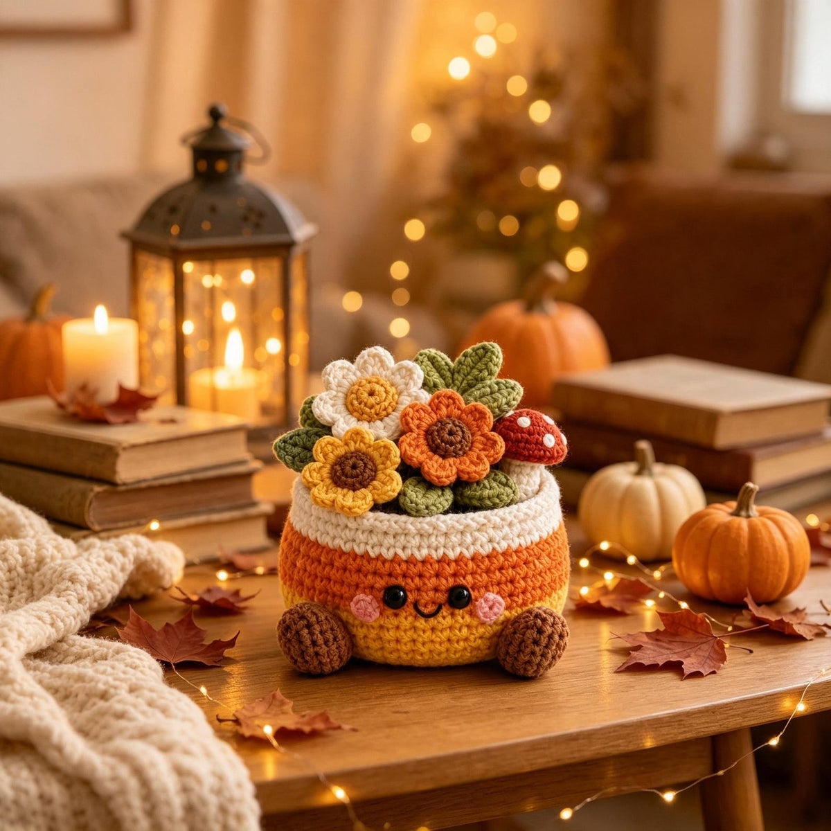 Crochet Halloween Character Flower Pot, Cute Fall Desk Decor, Thanksgiving and Halloween Gift for Coworker, Friend, Family