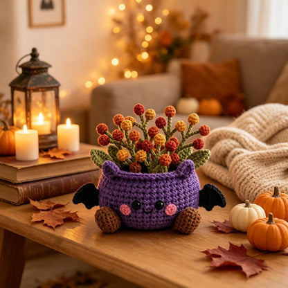 Crochet Halloween Character Flower Pot, Cute Fall Desk Decor, Thanksgiving and Halloween Gift for Coworker, Friend, Family