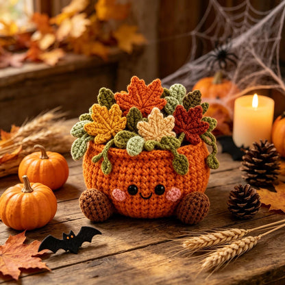 Handmade Crochet Pumpkin Flower Pot, Cute Fall Desk & Tiered Tray Decor, Halloween and Harvest Festival Gift for Coworker, Friend, Family