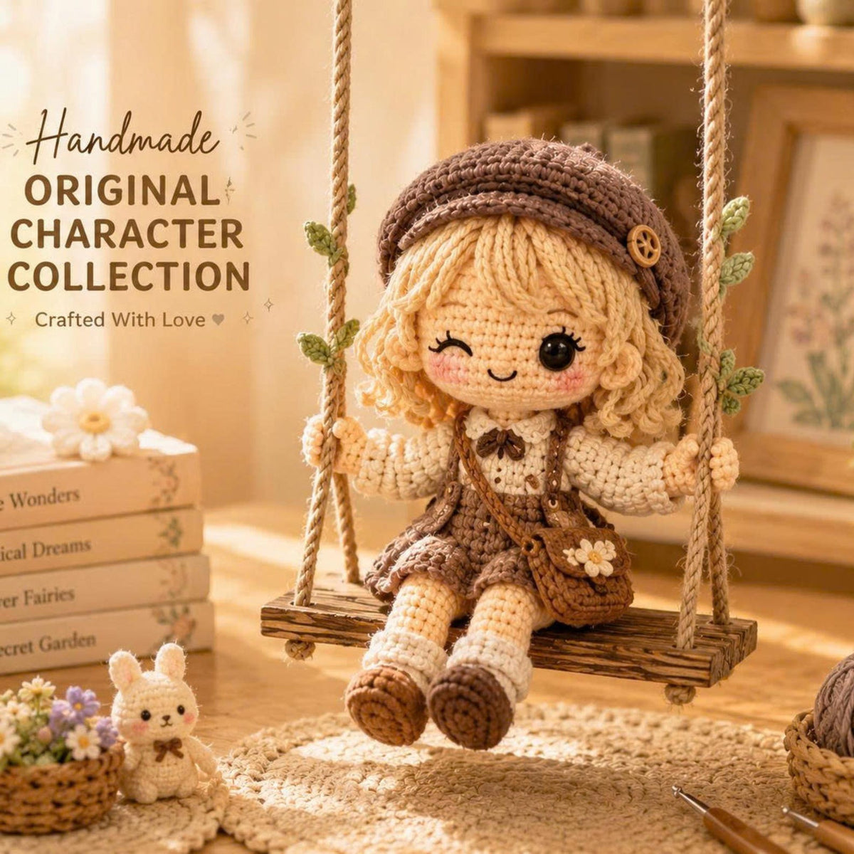 Handmade Crochet Original Character Collection, Cute Amigurumi Doll Set, Fantasy Plush Decor, Kawaii Crochet Gift, Desk Shelf Decoration