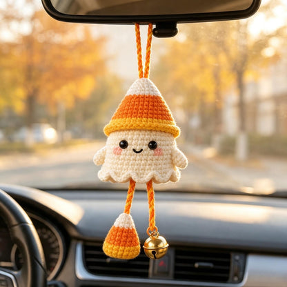 Handmade Crochet Halloween Ghost Car Hanging Ornament, Cute Spooky Car Accessory, Halloween Gift for Drivers, Friends and Coworkers