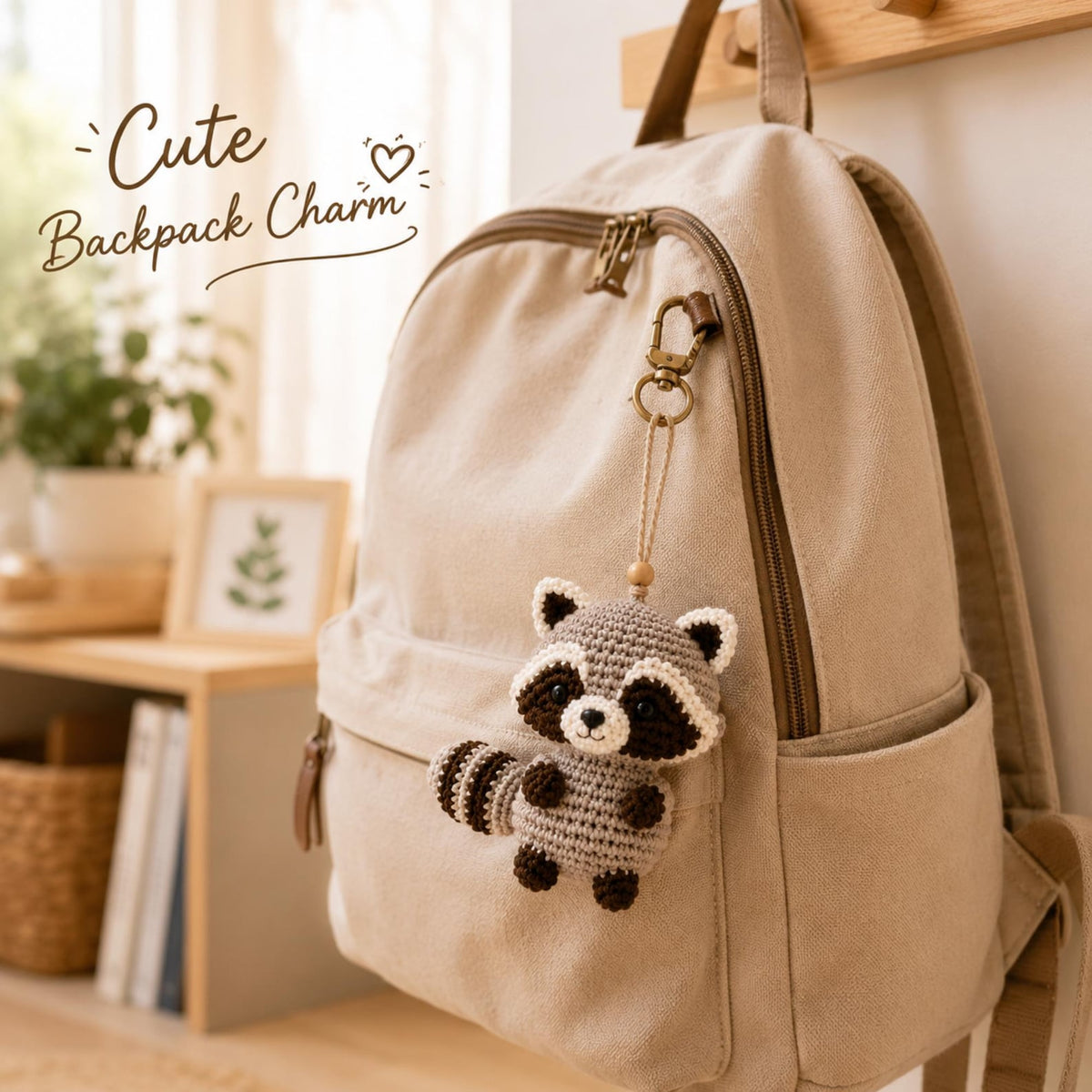 Cute Crochet Raccoon Ornament, Woodland Animal Gift, Handmade Raccoon Car Charm, Crochet Keychain, Forest Nursery Decor, Handmade Crochet