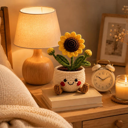 Crochet Flower Pot Set, Sunflower Mushroom Cactus Planter, Handmade Amigurumi Plant Decor, Cute Desk Decor, Positive Gift, Christmas Gift
