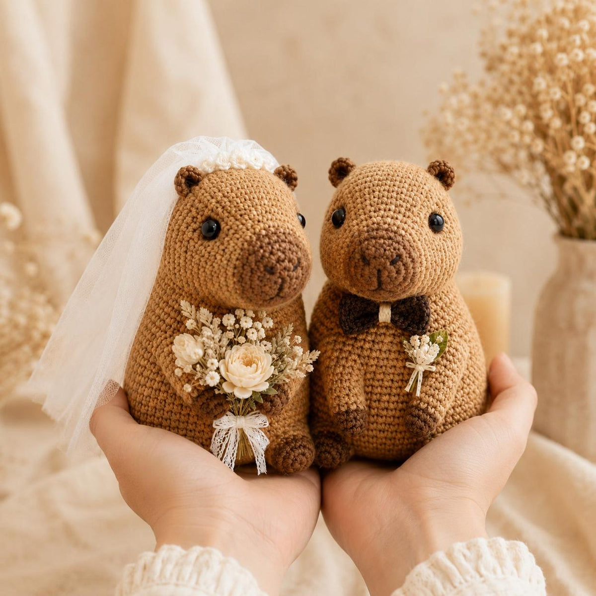 Custom Capybara Wedding Cake Topper, Crochet Bride and Groom Capybara Plush, Cute Animal Wedding Decor, Unique Anniversary Gift for Couple