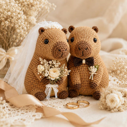 Custom Capybara Wedding Cake Topper, Crochet Bride and Groom Capybara Plush, Cute Animal Wedding Decor, Unique Anniversary Gift for Couple