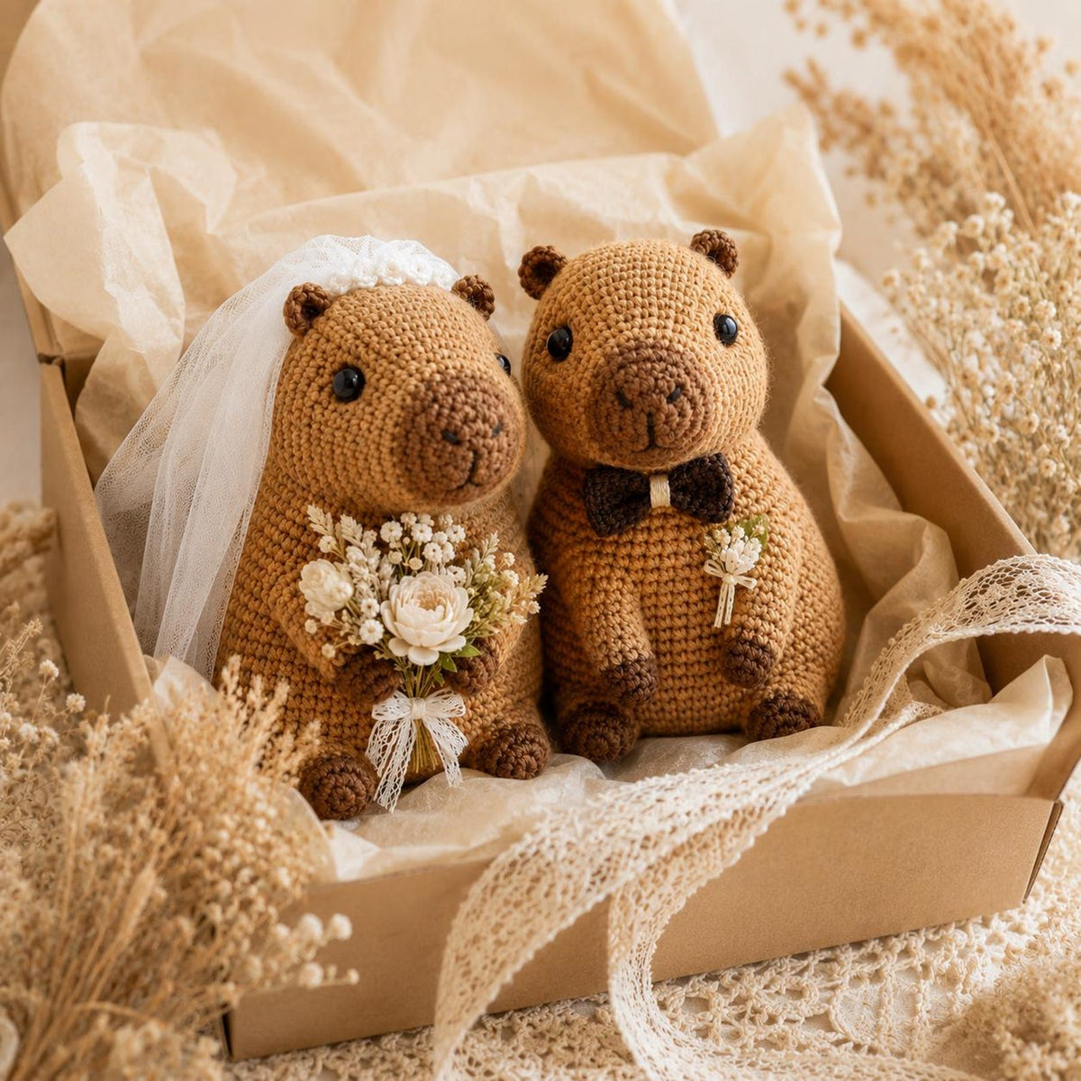 Custom Capybara Wedding Cake Topper, Crochet Bride and Groom Capybara Plush, Cute Animal Wedding Decor, Unique Anniversary Gift for Couple